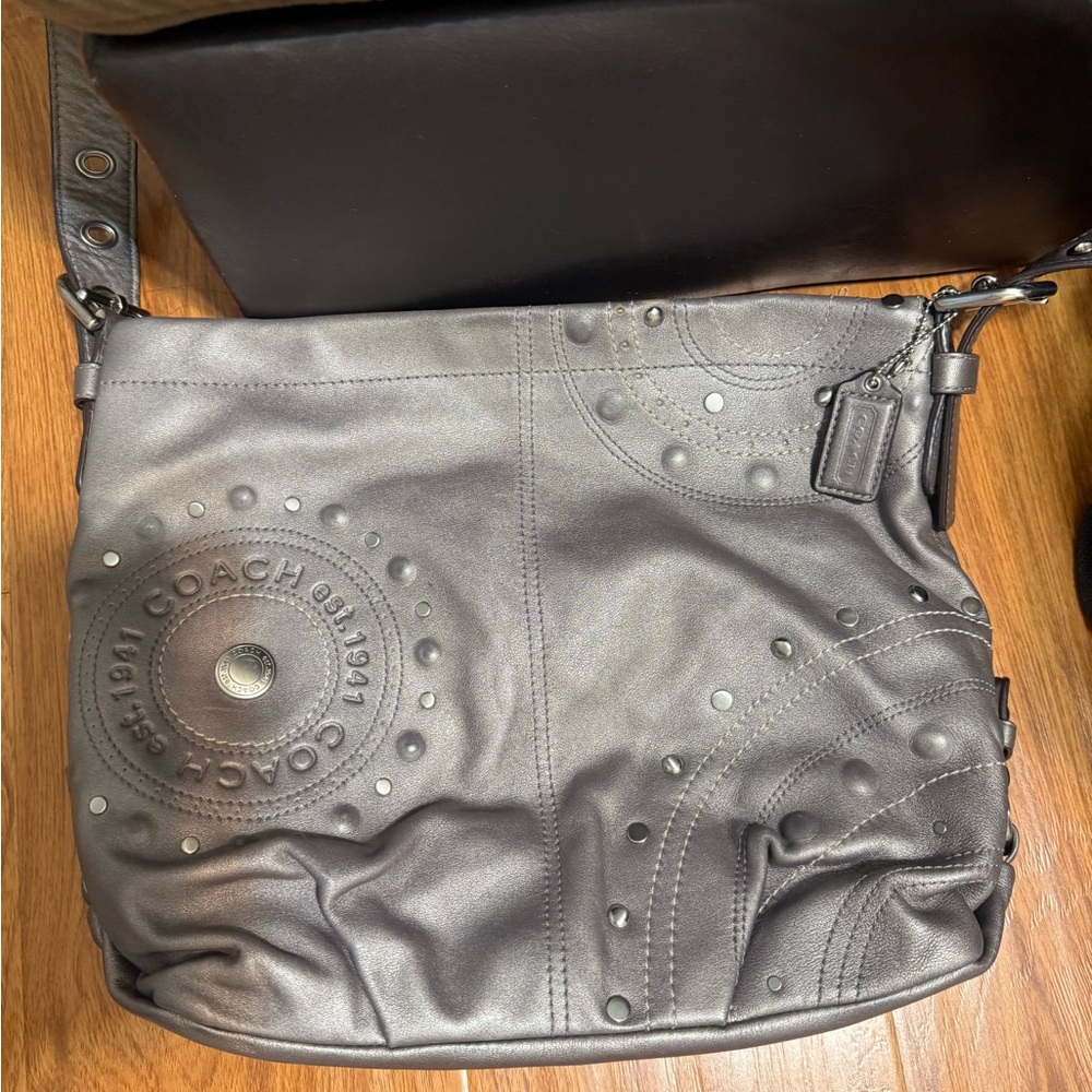 Coach Leather Vintage Metallic Gray Embossed Crossbody Bag